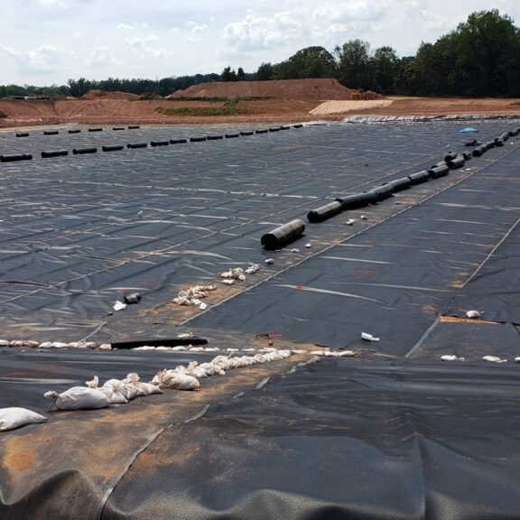 Liner low-density polyethylene liner installation at a landfill