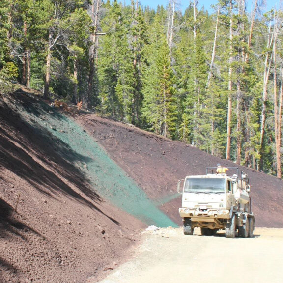 Using hydromulch application for Proganics biotic soil for environmental restoration project